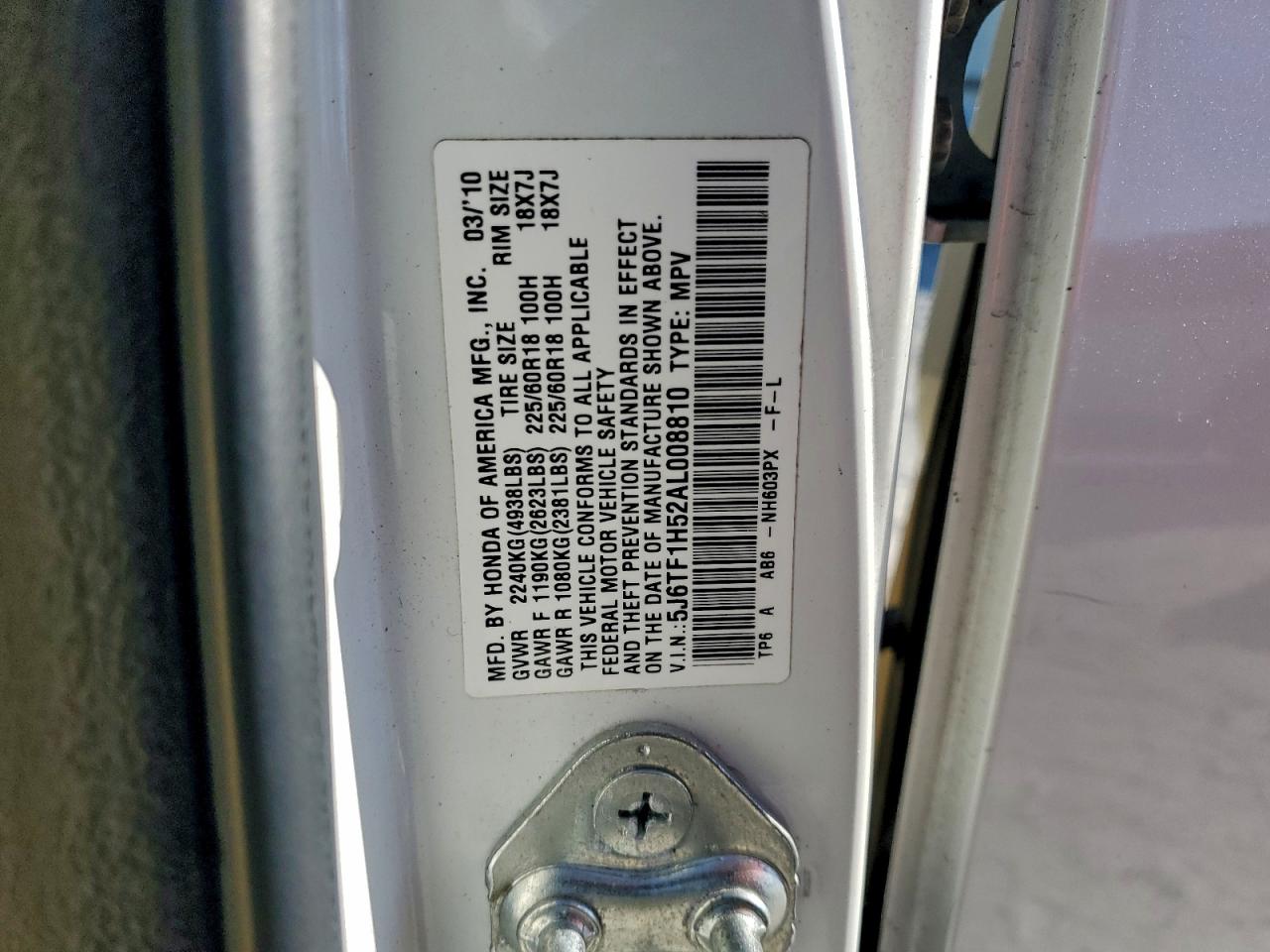 2010 Honda Accord Crosstour Exl VIN: 5J6TF1H52AL008810 Lot: 94402175