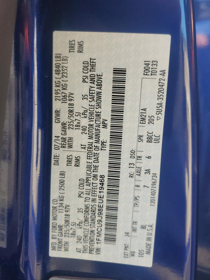 2014 Ford Escape Titanium VIN: 1FMCU9J98EUE19468 Lot: 91216485