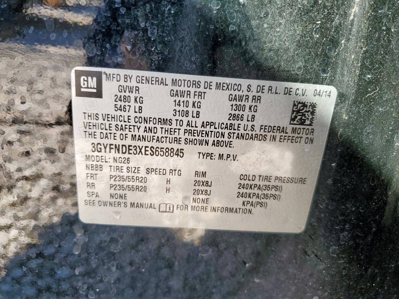 2014 Cadillac Srx Premium Collection VIN: 3GYFNDE3XES658845 Lot: 90314225