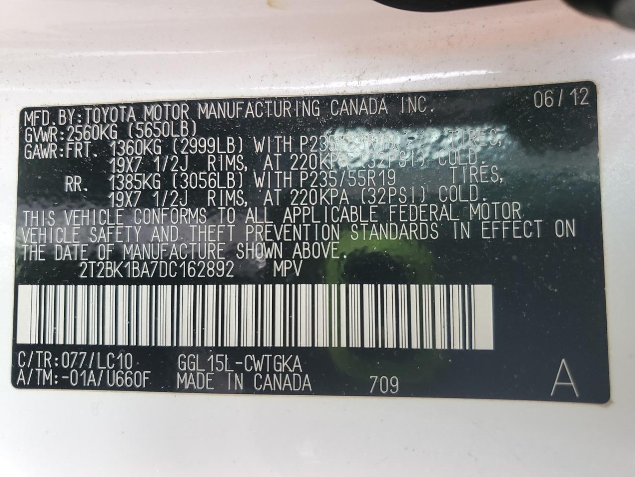 2013 Lexus Rx 350 Base VIN: 2T2BK1BA7DC162892 Lot: 92632855