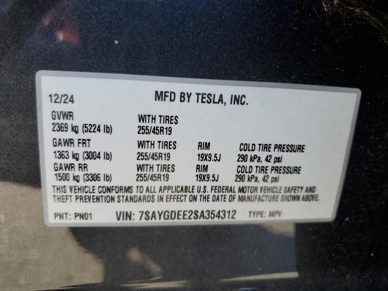 2025 Tesla Model Y VIN: 7SAYGDEE2SA354312 Lot: 91089995