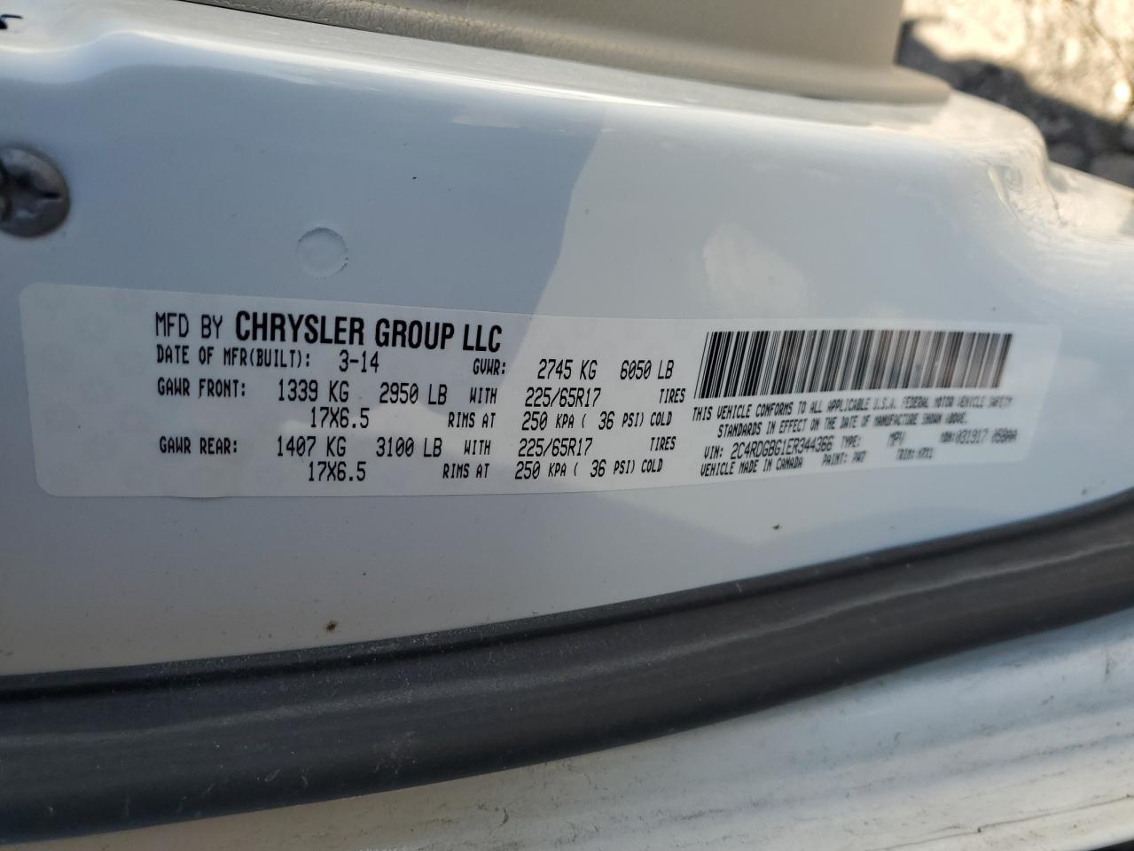 2014 Dodge Grand Caravan Se VIN: 2C4RDGBG1ER344366 Lot: 90927135