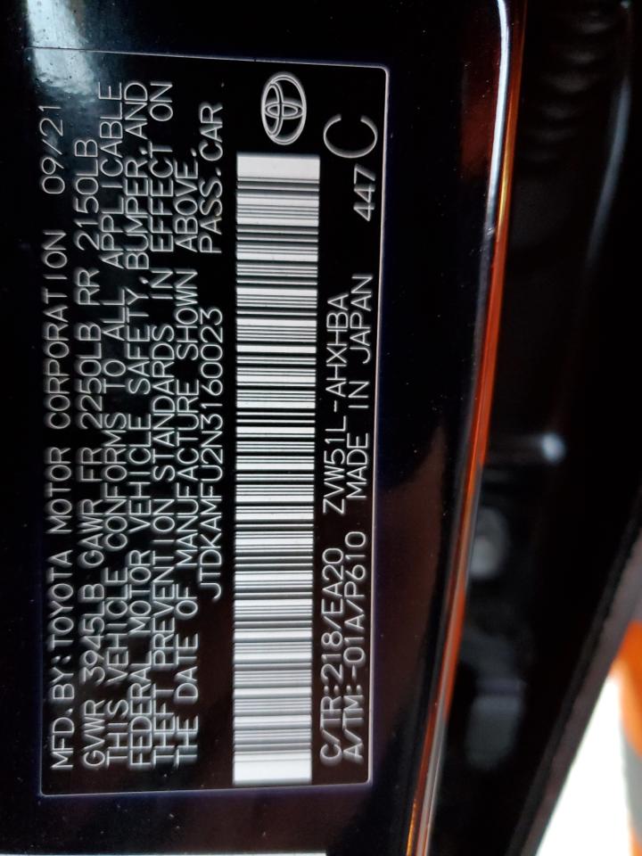 2022 Toyota Prius Night Shade VIN: JTDKAMFU2N3160023 Lot: 93347405