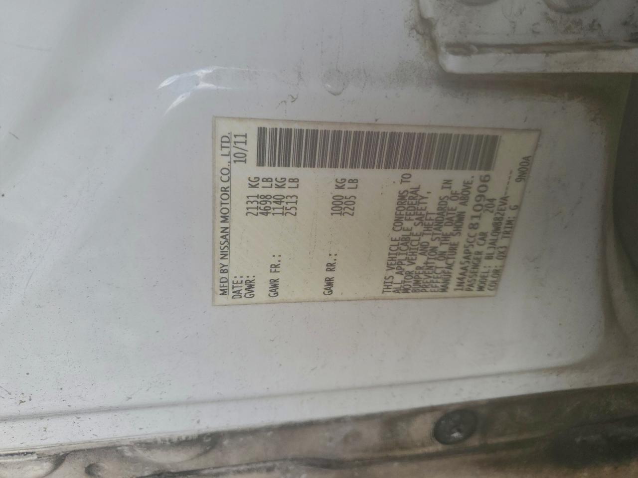 2012 Nissan Maxima S VIN: 1N4AA5AP5CC810906 Lot: 94478495