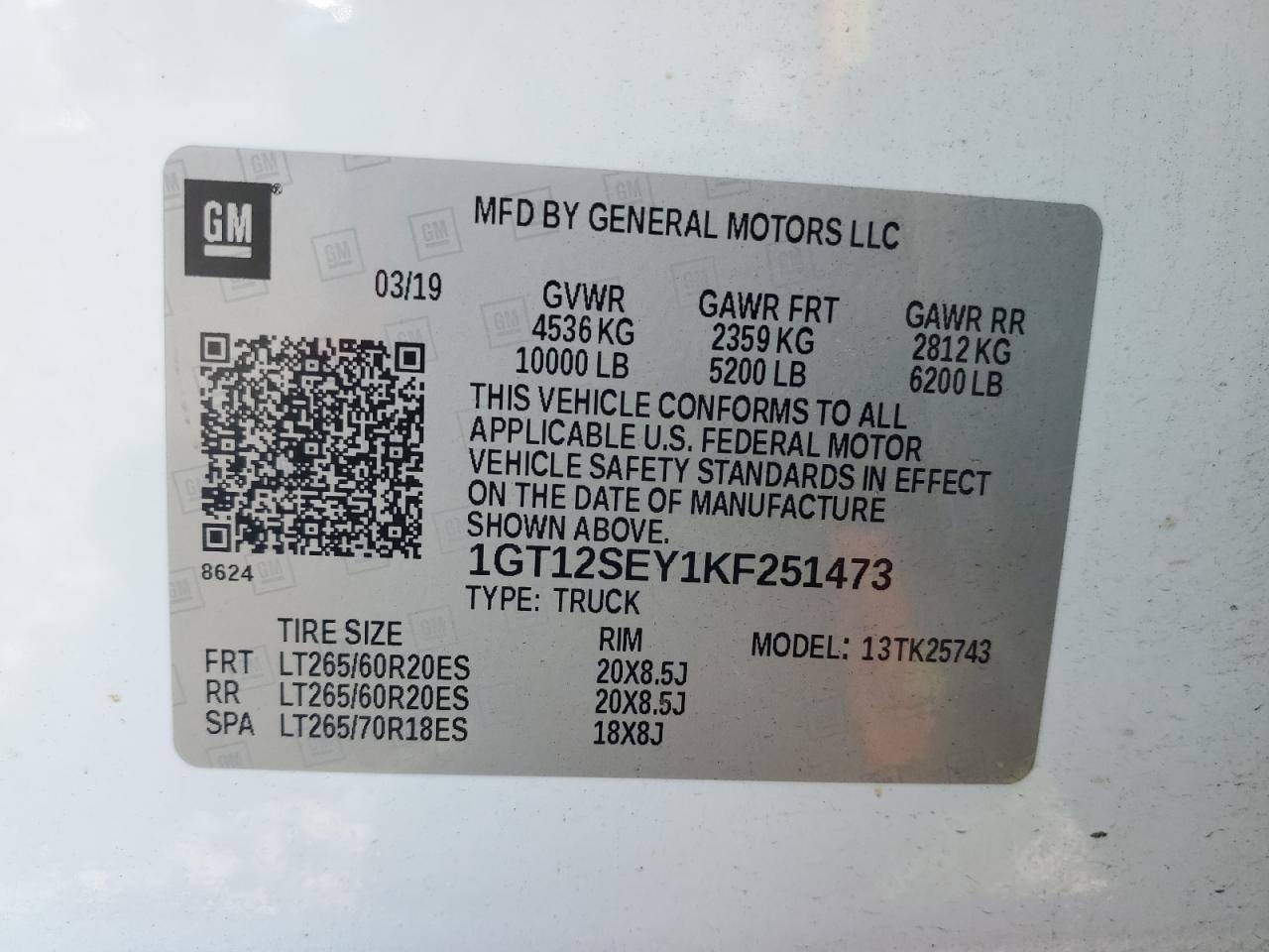 2019 GMC Sierra K2500 Denali VIN: 1GT12SEY1KF251473 Lot: 91582775