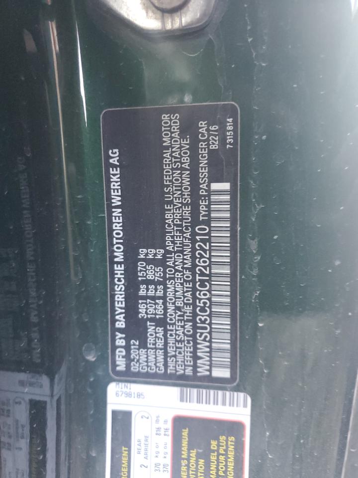 2012 Mini Cooper VIN: WMWSU3C56CT262210 Lot: 92059175