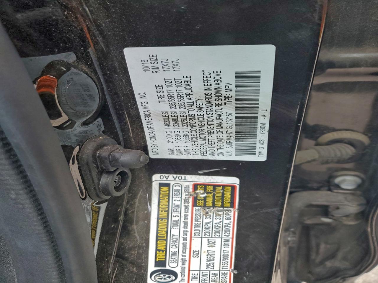 2016 Honda Cr-V Exl VIN: 5J6RM4H71GL132157 Lot: 93636625