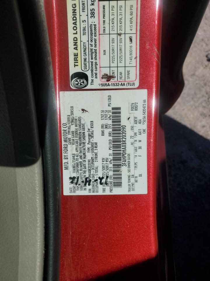 2011 Ford Fusion Se VIN: 3FAHP0HAXBR202090 Lot: 92594635