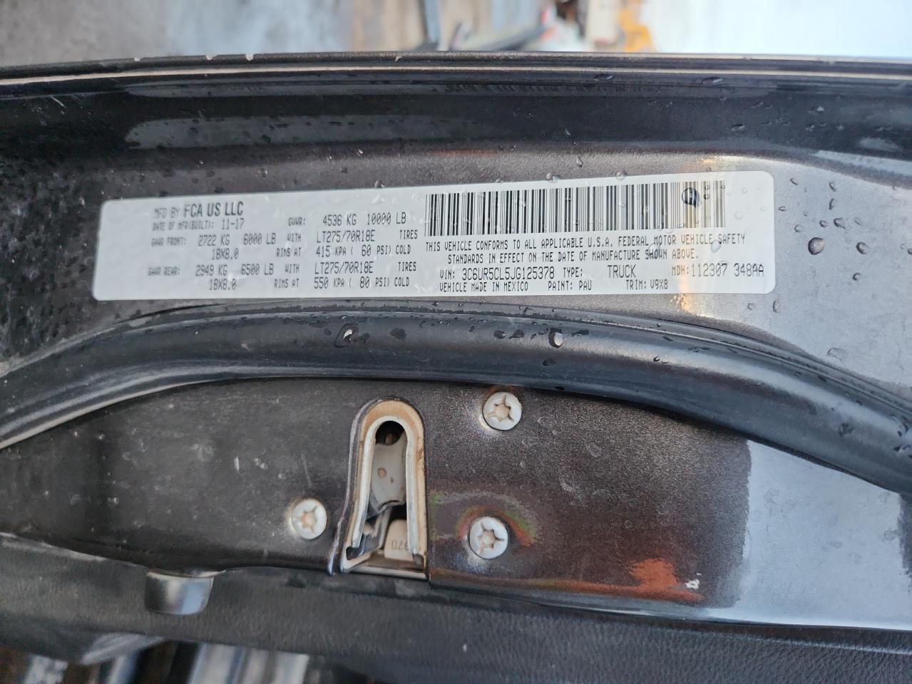 2018 Ram 2500 St VIN: 3C6UR5CL5JG125378 Lot: 89552445