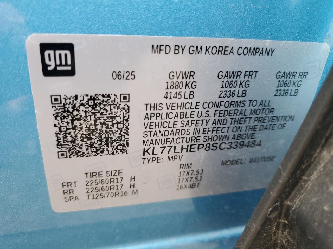 2025 Chevrolet Trax 1Lt VIN: KL77LHEP8SC339484 Lot: 90907135