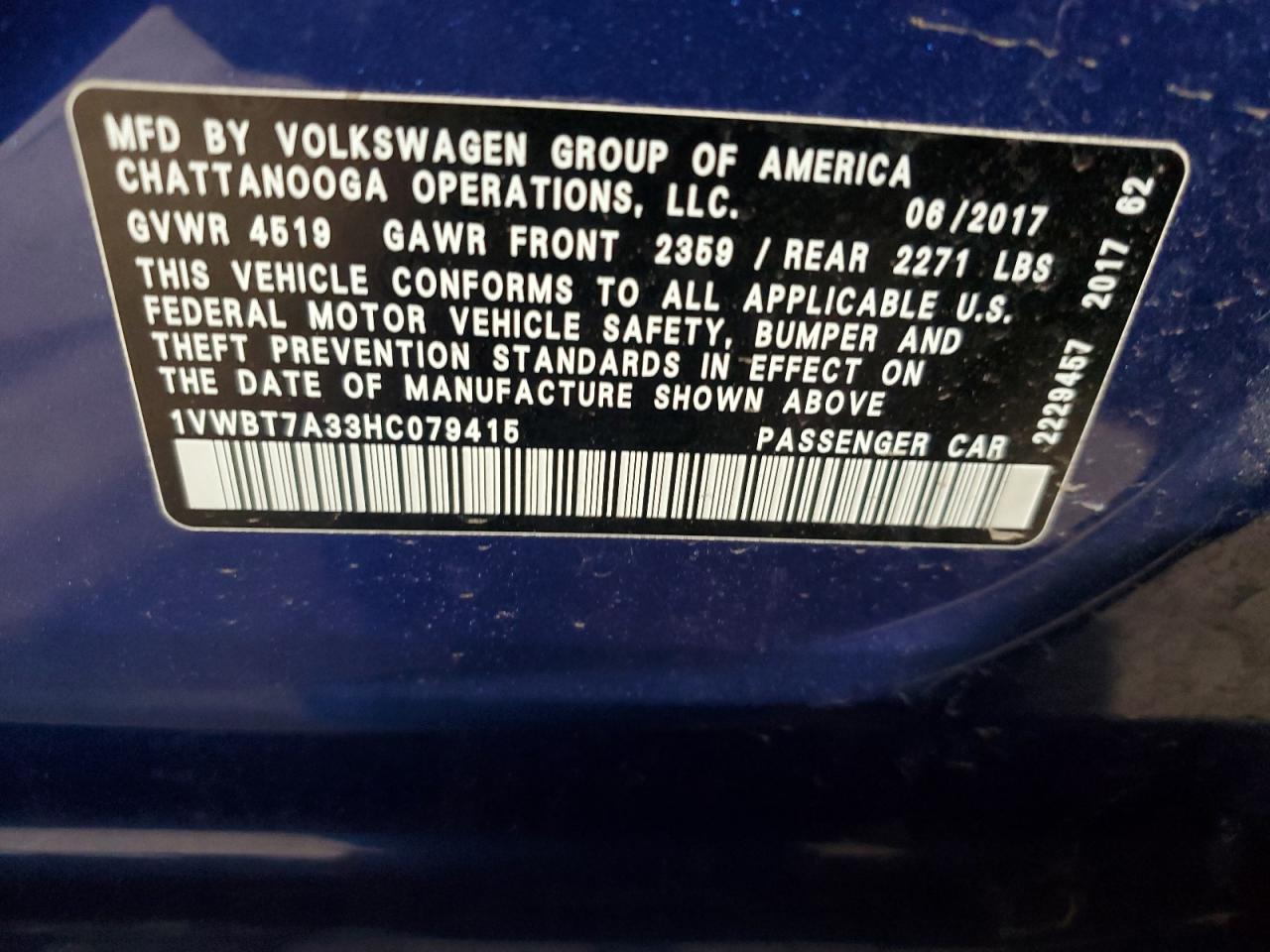 2017 Volkswagen Passat Se VIN: 1VWBT7A33HC079415 Lot: 93400565