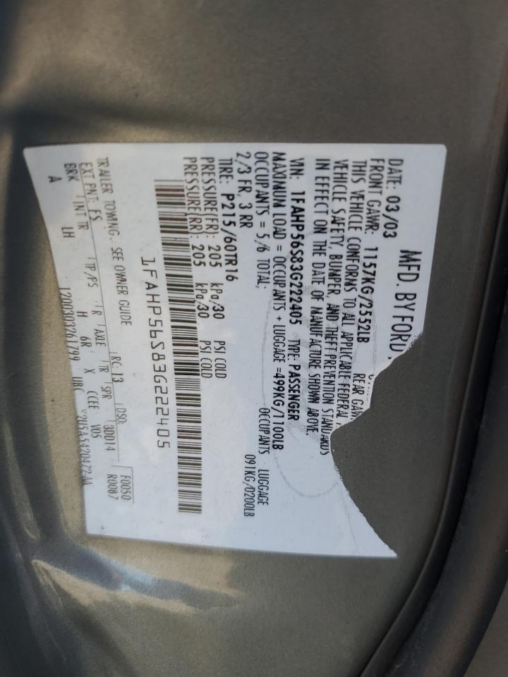 2003 Ford Taurus Sel VIN: 1FAHP56S83G222405 Lot: 90990415