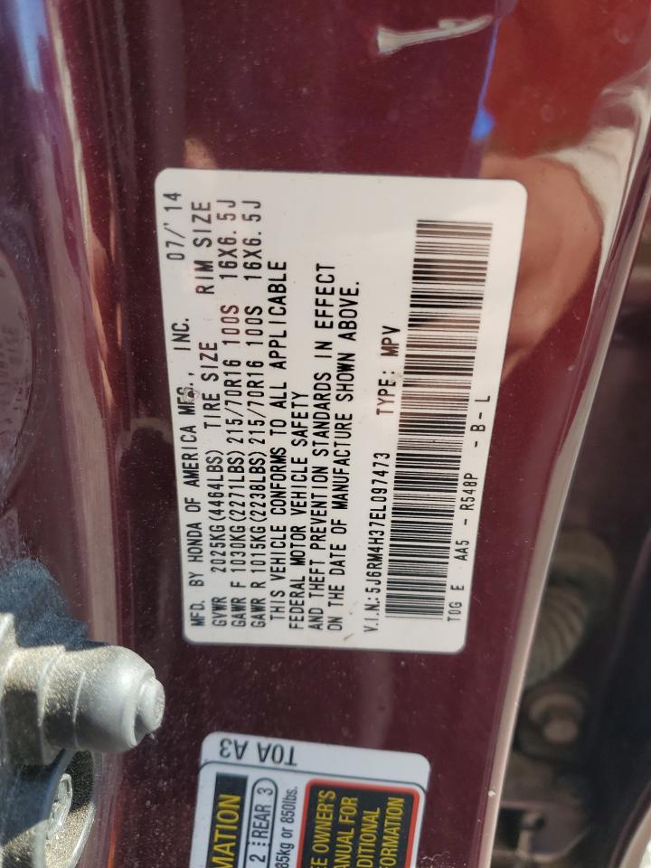 2014 Honda Cr-V Lx VIN: 5J6RM4H37EL097473 Lot: 91838185