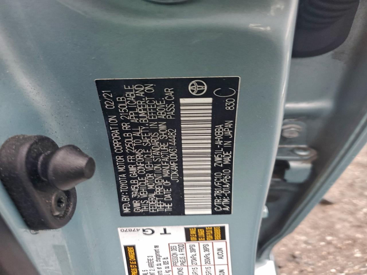 2021 Toyota Prius Special Edition VIN: JTDKAMFU0M3144482 Lot: 93635325