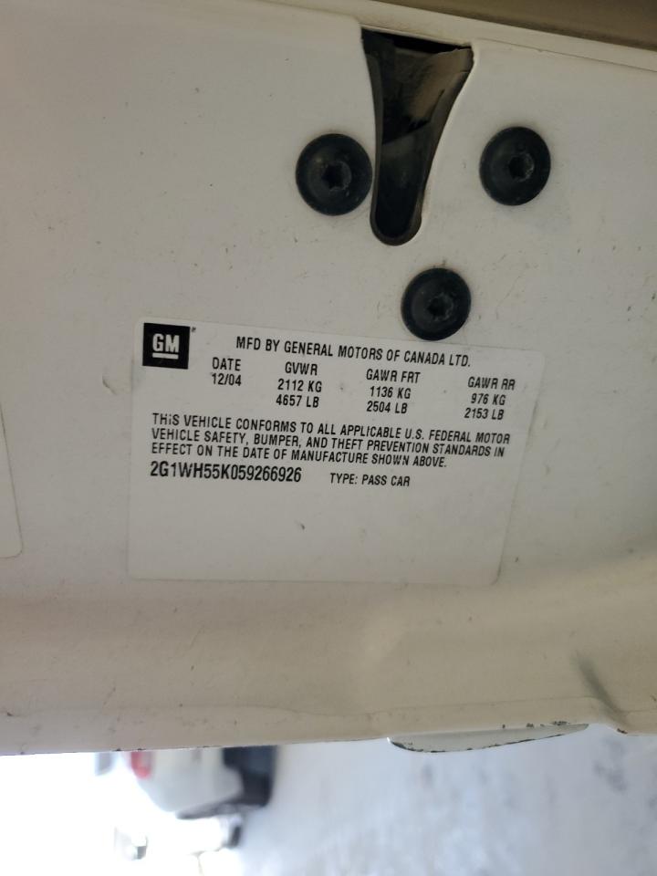 2005 Chevrolet Impala Ls VIN: 2G1WH55K059266926 Lot: 91327185