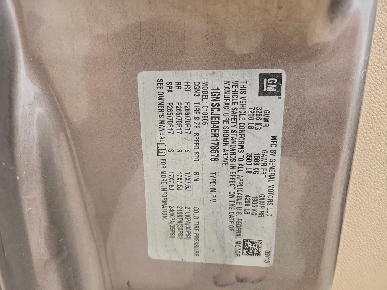 2014 Chevrolet Suburban C1500 Lt VIN: 1GNSCJE04ER178678 Lot: 93516575