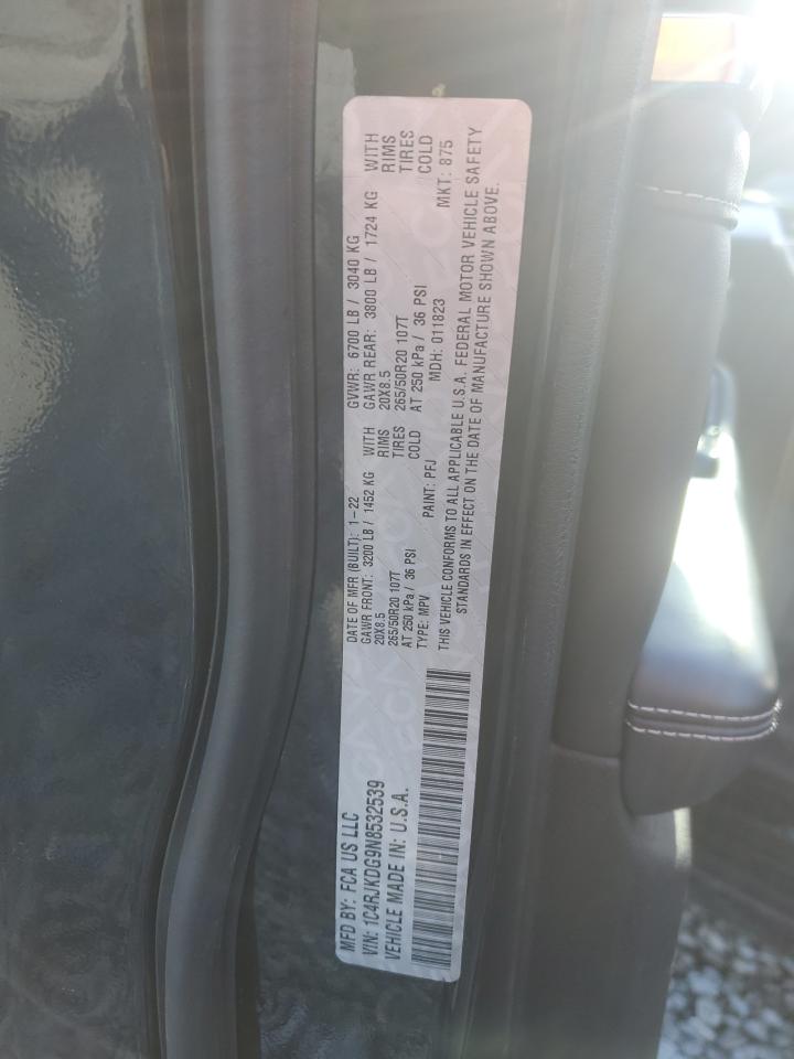 2022 Jeep Grand Cherokee L Overland VIN: 1C4RJKDG9N8532539 Lot: 93138625