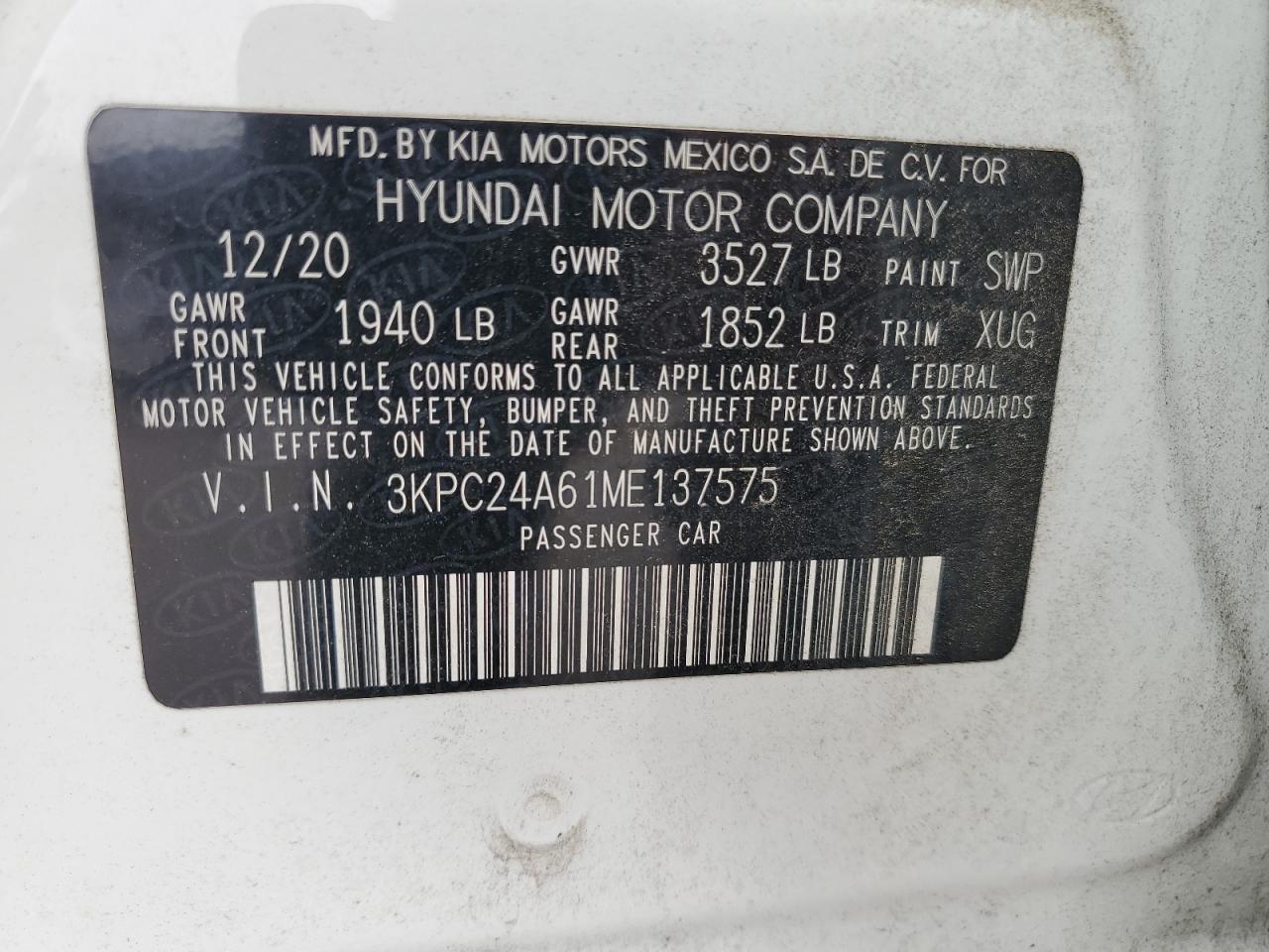 2021 Hyundai Accent Se VIN: 3KPC24A61ME137575 Lot: 93680535