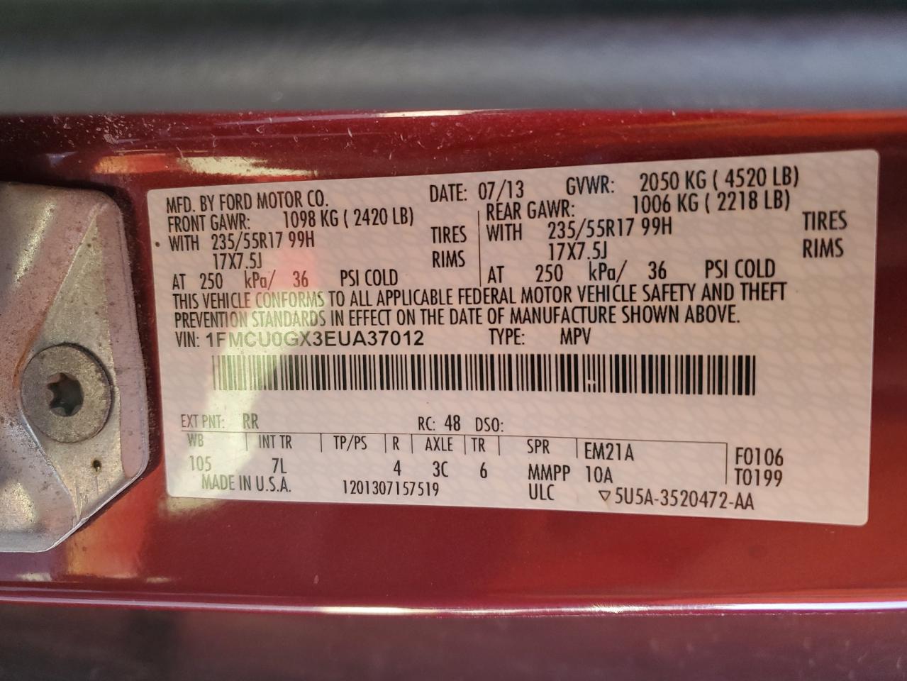 2014 Ford Escape Se VIN: 1FMCU0GX3EUA37012 Lot: 90732915