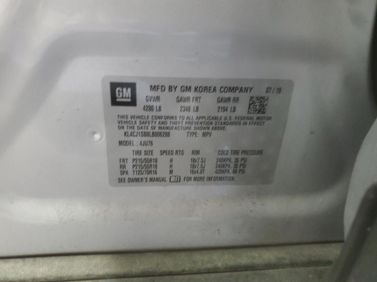 2020 Buick Encore Sport Touring VIN: KL4CJ1SB8LB006288 Lot: 92002045