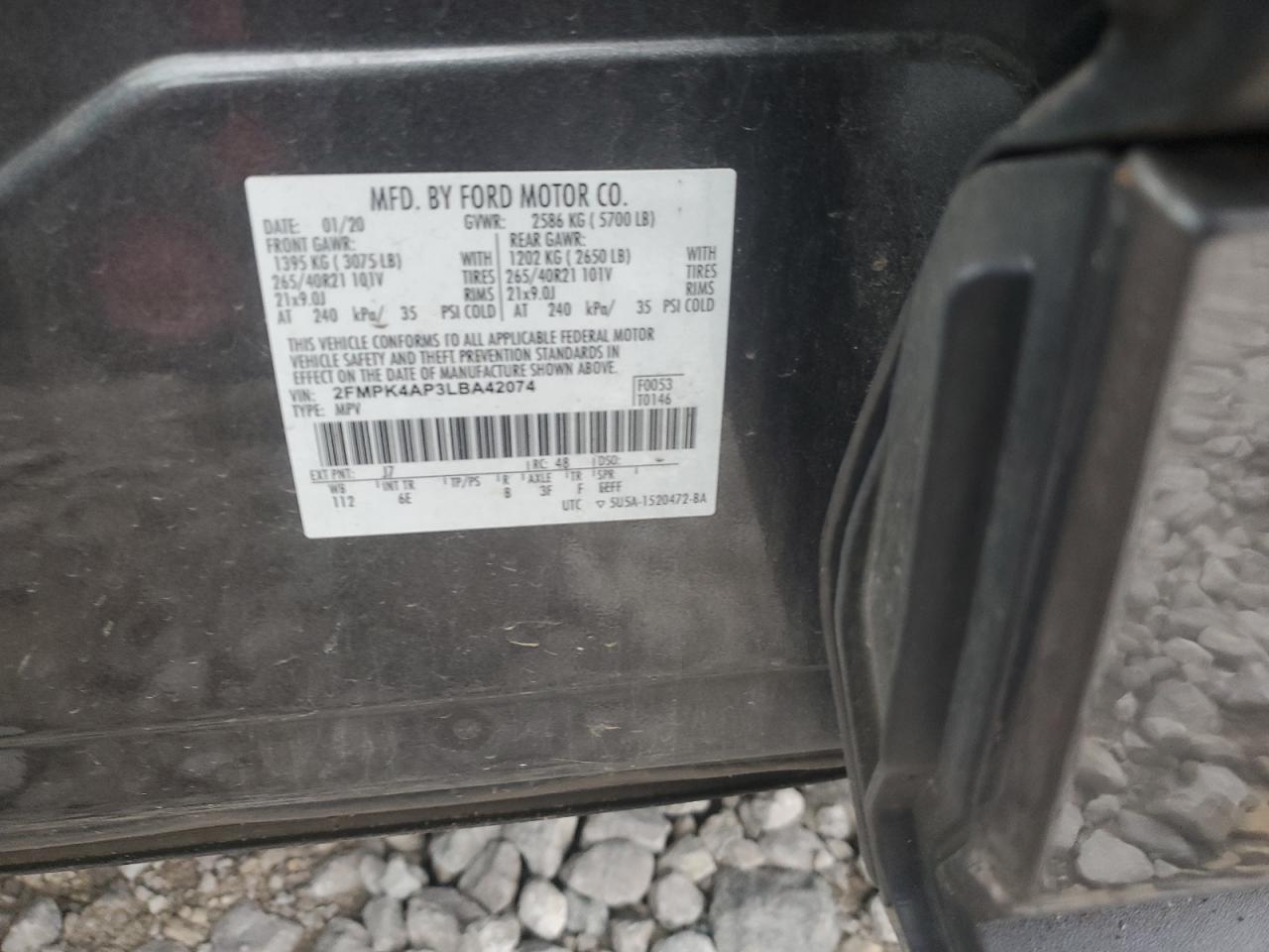 2020 Ford Edge St VIN: 2FMPK4AP3LBA42074 Lot: 90784335