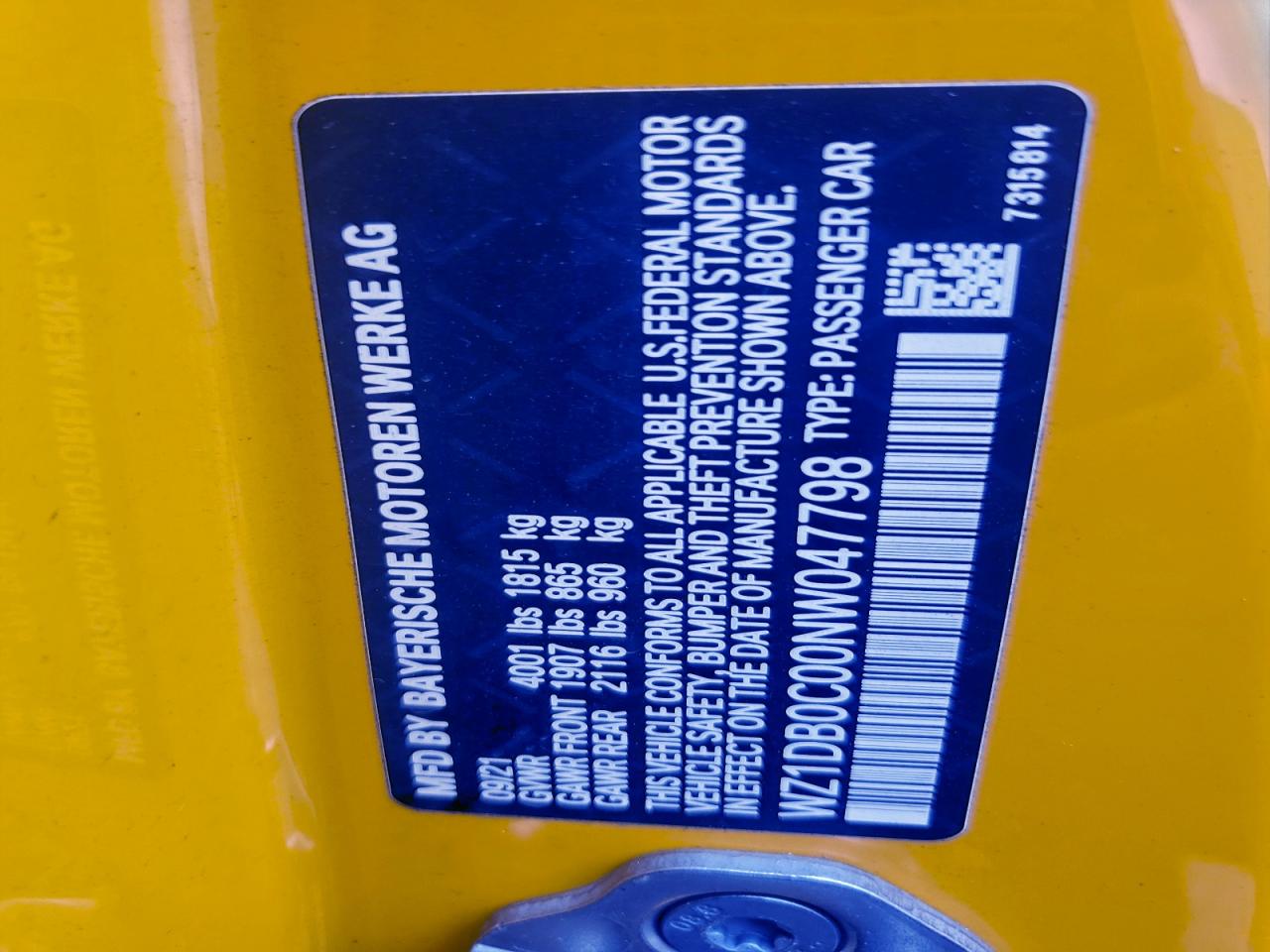 2022 Toyota Supra Base VIN: WZ1DB0C00NW047798 Lot: 94321075