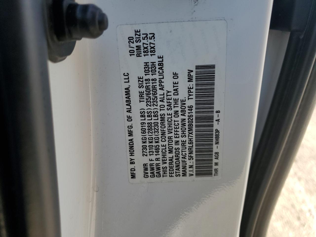2021 Honda Odyssey Exl VIN: 5FNRL6H7XMB026146 Lot: 91646945