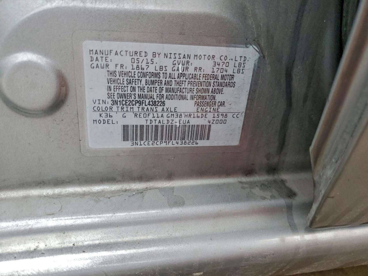 2015 Nissan Versa Note S VIN: 3N1CE2CP9FL438226 Lot: 93936955