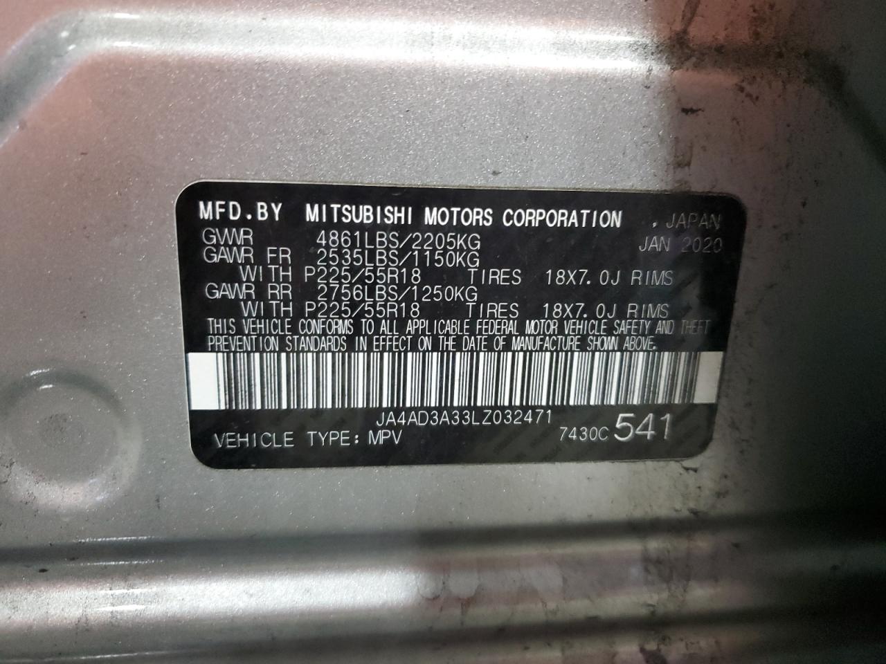 2020 Mitsubishi Outlander Se VIN: JA4AD3A33LZ032471 Lot: 91442135