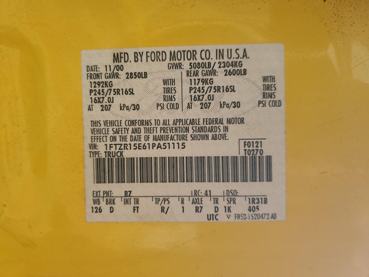 2001 Ford Ranger Super Cab VIN: 1FTZR15E61PA51115 Lot: 91426865