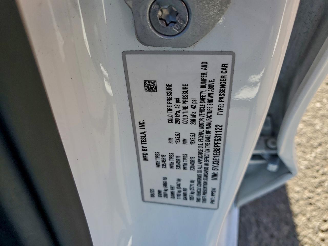 2023 Tesla Model 3 VIN: 5YJ3E1EB8PF631122 Lot: 92993215