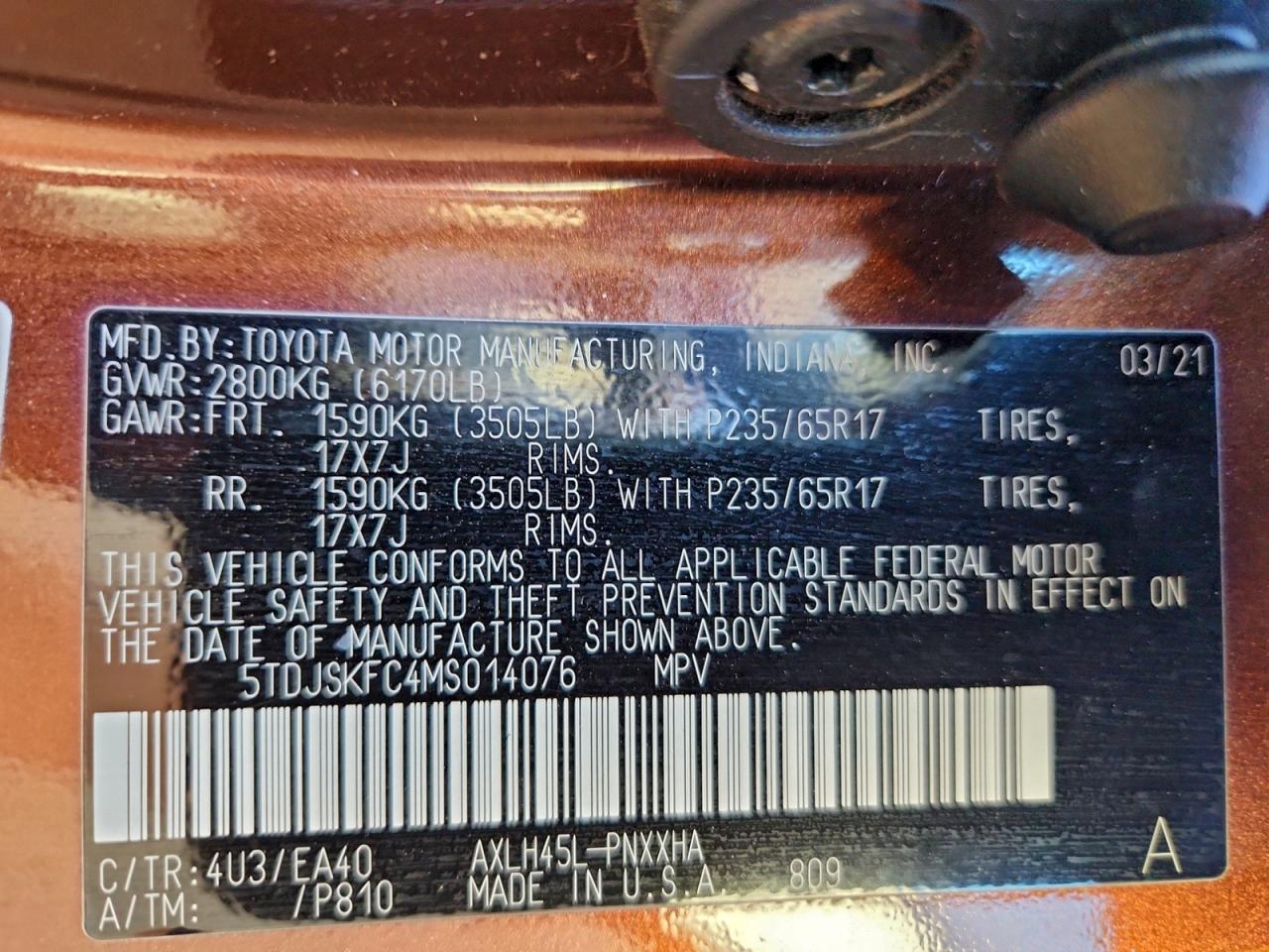 2021 Toyota Sienna Xle VIN: 5TDJSKFC4MS014076 Lot: 93970125