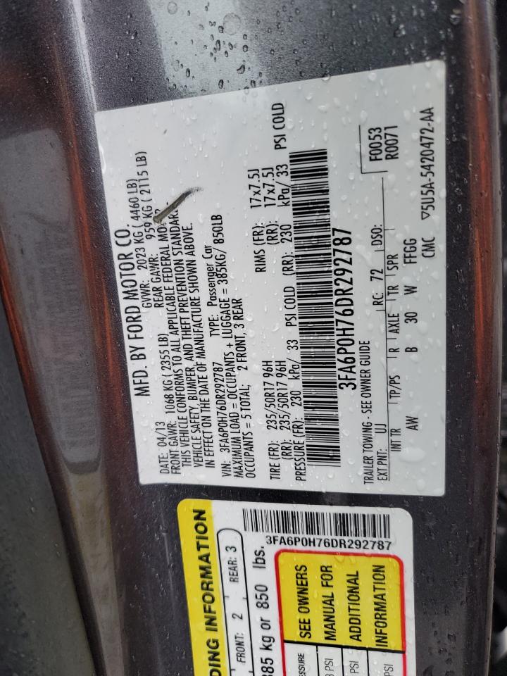 2013 Ford Fusion Se VIN: 3FA6P0H76DR292787 Lot: 91842795