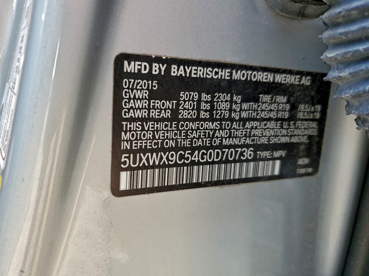 2016 BMW X3 xDrive28I VIN: 5UXWX9C54G0D70736 Lot: 94124335