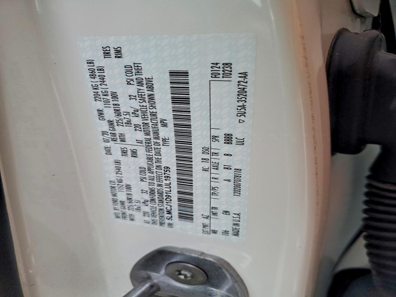 2020 Lincoln Corsair VIN: 5LMCJ1D91LUL19759 Lot: 94426675