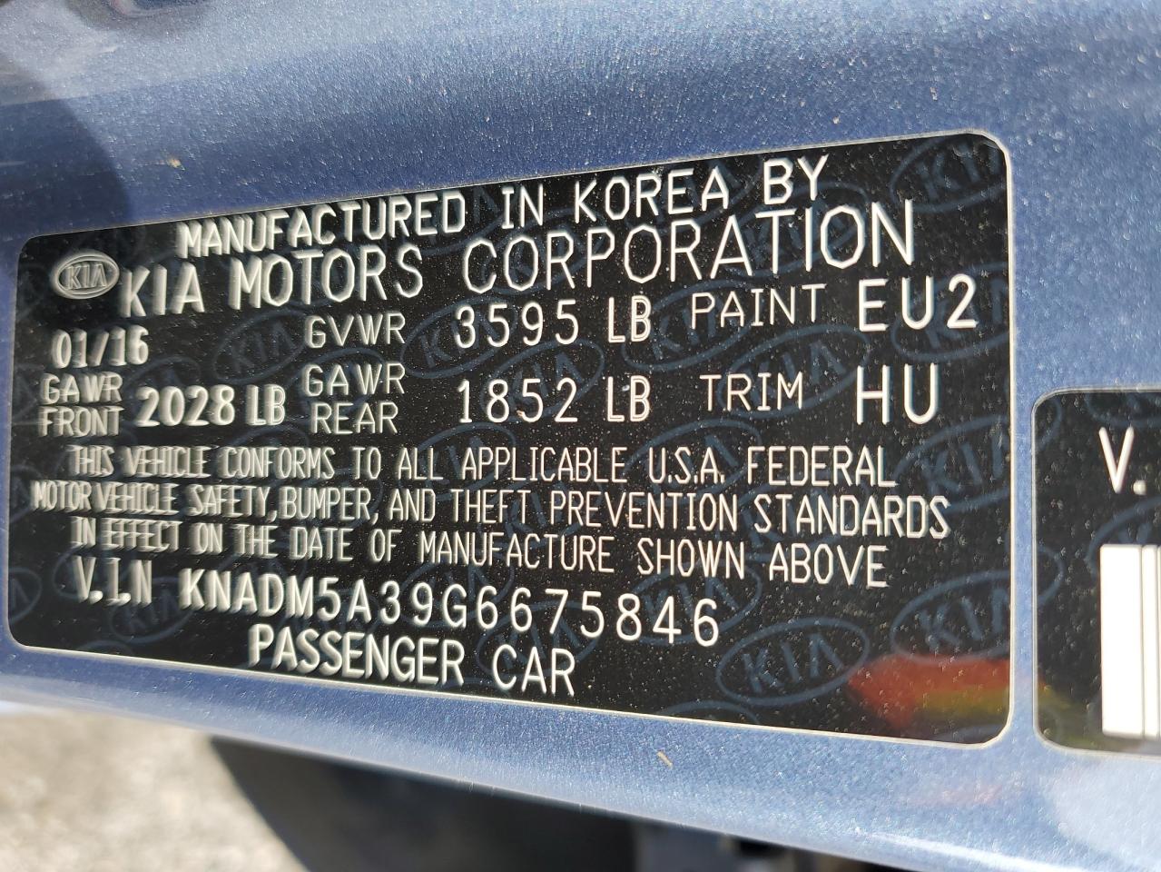 2016 Kia Rio Lx VIN: KNADM5A39G6675846 Lot: 92515405