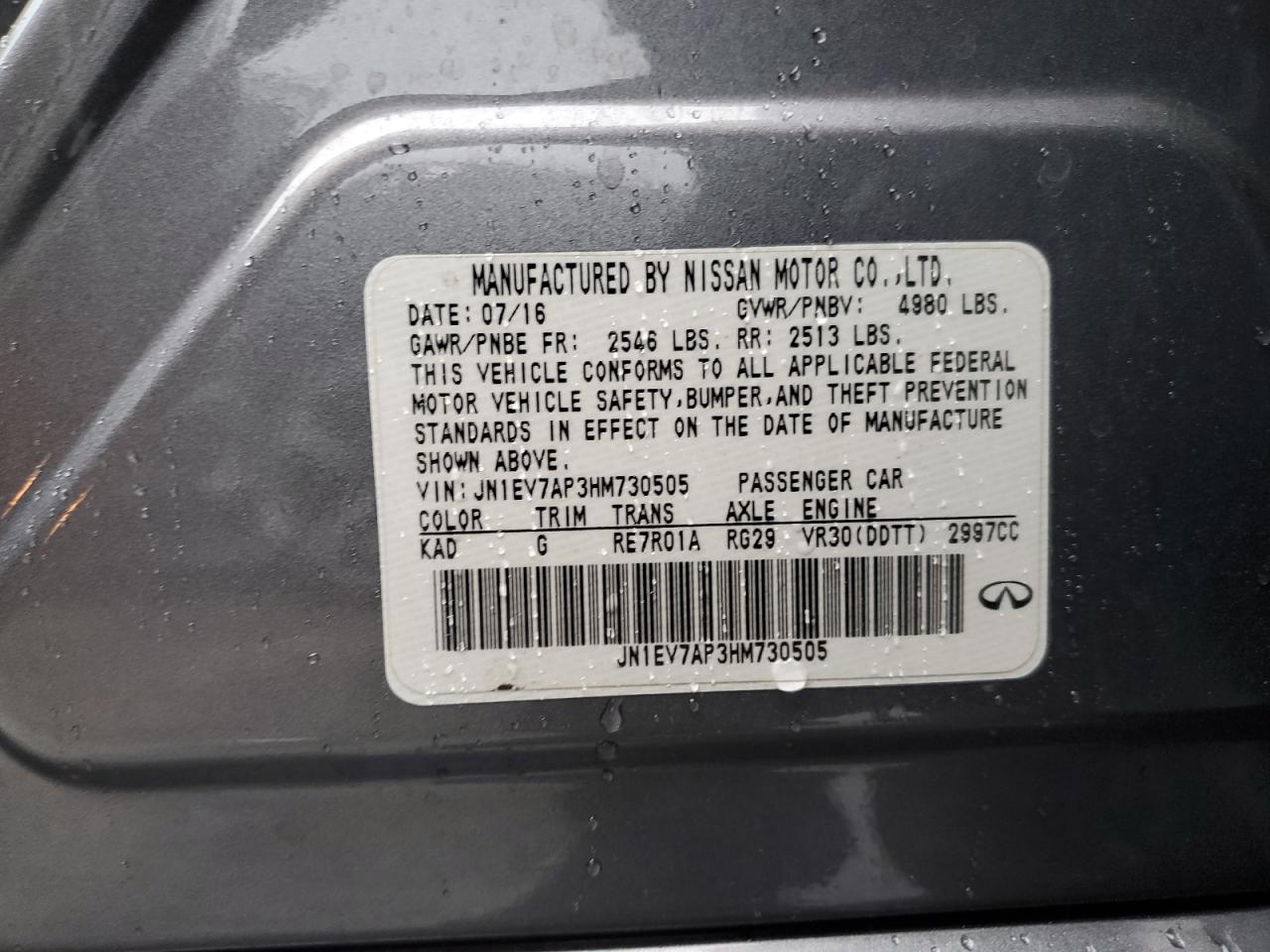 2017 Infiniti Q50 Premium VIN: JN1EV7AP3HM730505 Lot: 93283115