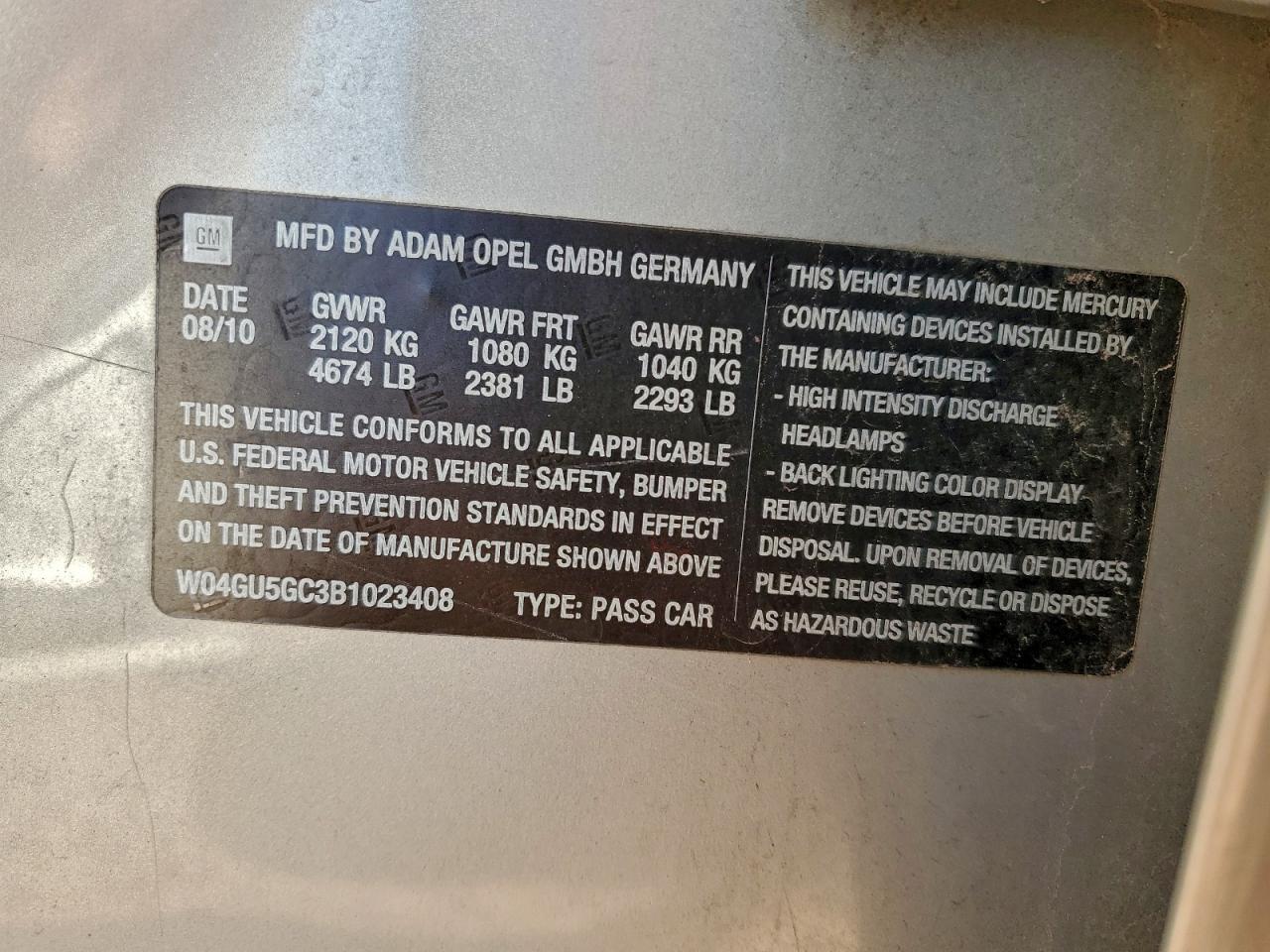 2011 Buick Regal Cxl VIN: W04GU5GC3B1023408 Lot: 93460515