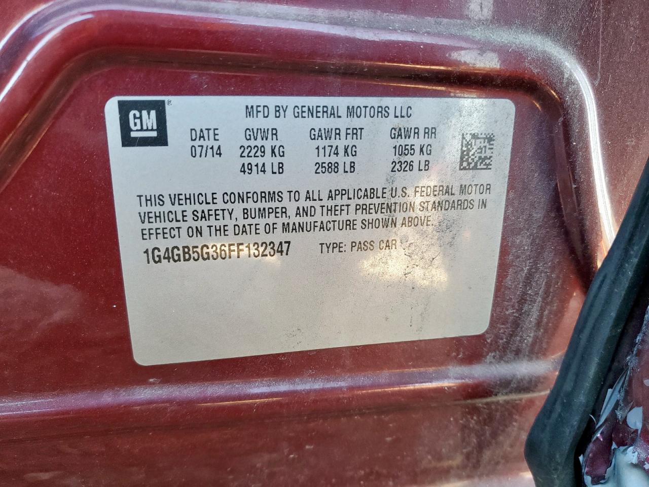 2015 Buick Lacrosse VIN: 1G4GB5G36FF132347 Lot: 91466875