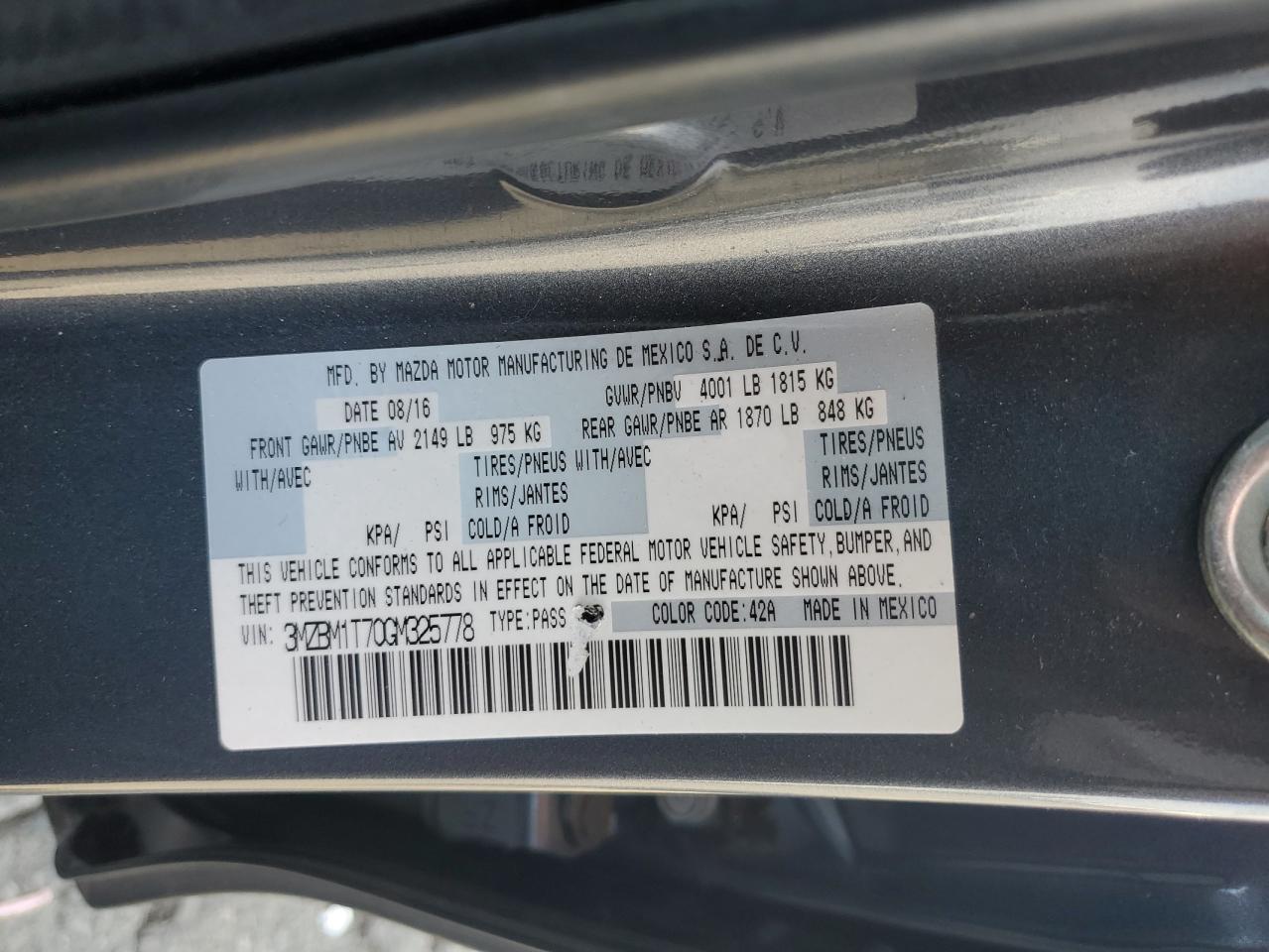 2016 Mazda 3 Sport VIN: 3MZBM1T70GM325778 Lot: 91494725