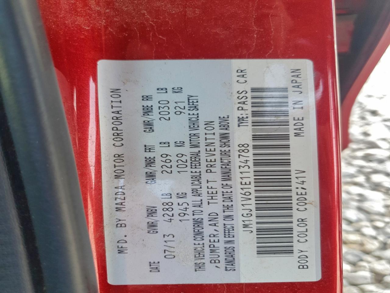 2014 Mazda 6 Touring VIN: JM1GJ1V61E1134788 Lot: 91186605