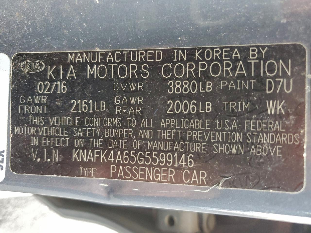 2016 Kia Forte Lx VIN: KNAFK4A65G5599146 Lot: 94374735