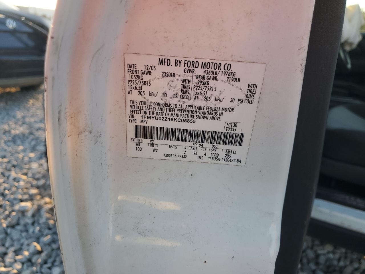 2006 Ford Escape Xls VIN: 1FMYU02Z16KC05855 Lot: 93634145