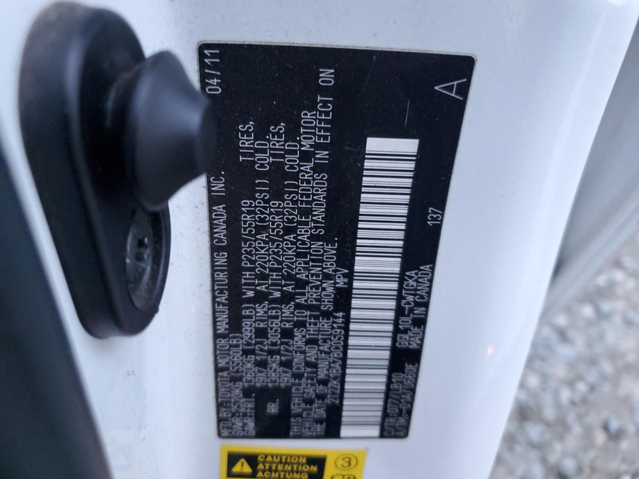 2011 Lexus Rx 350 VIN: 2T2ZK1BA7BC059144 Lot: 93429875