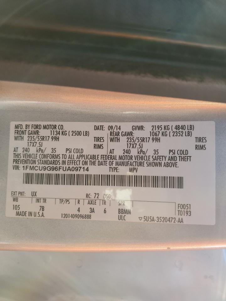 2015 Ford Escape Se VIN: 1FMCU9G96FUA09714 Lot: 92536505