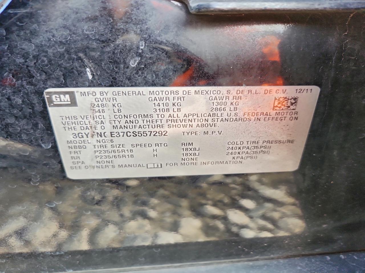 2012 Cadillac Srx VIN: 3GYFNGE37CS557292 Lot: 93093545