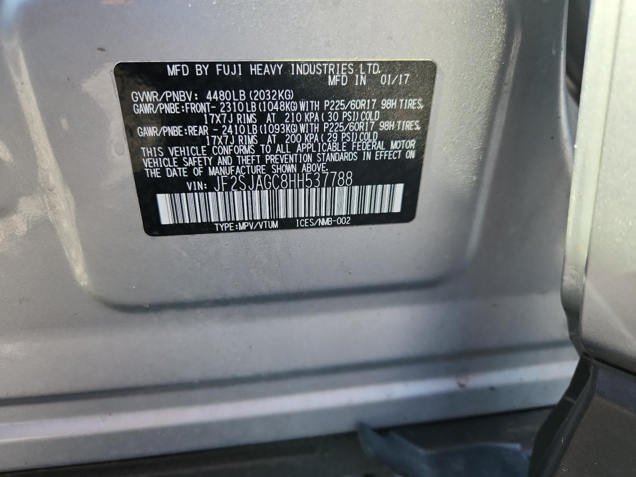 2017 Subaru Forester 2.5I Premium VIN: JF2SJAGC8HH537788 Lot: 91643915