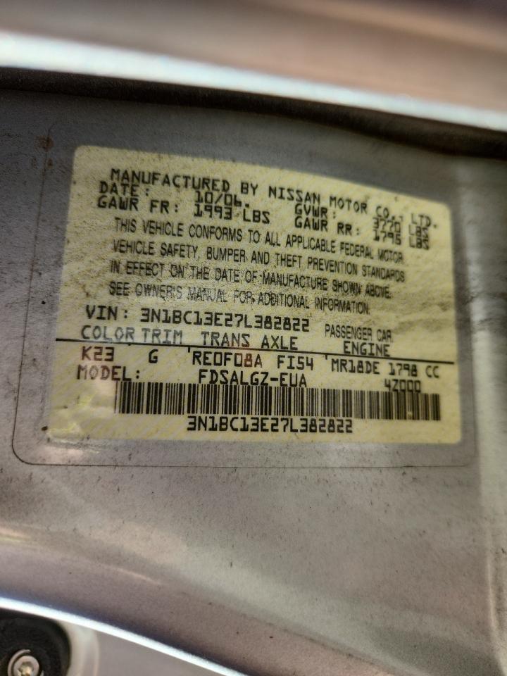 2007 Nissan Versa S VIN: 3N1BC13E27L382822 Lot: 91902225