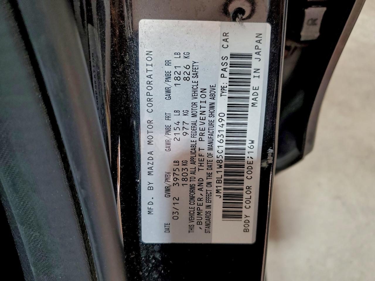 2012 Mazda 3 I VIN: JM1BL1W85C1631490 Lot: 93663765