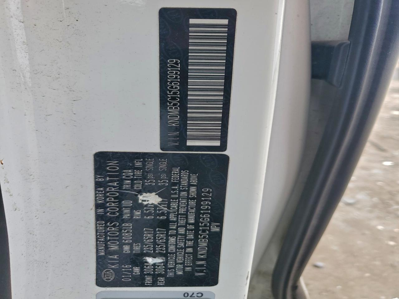 2016 Kia Sedona Lx VIN: KNDMB5C15G6199129 Lot: 94413835